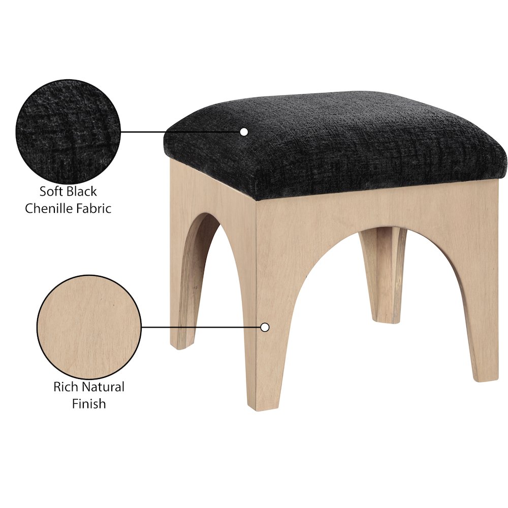 Lawson Black Chenille Fabric Upholstered Ottoman