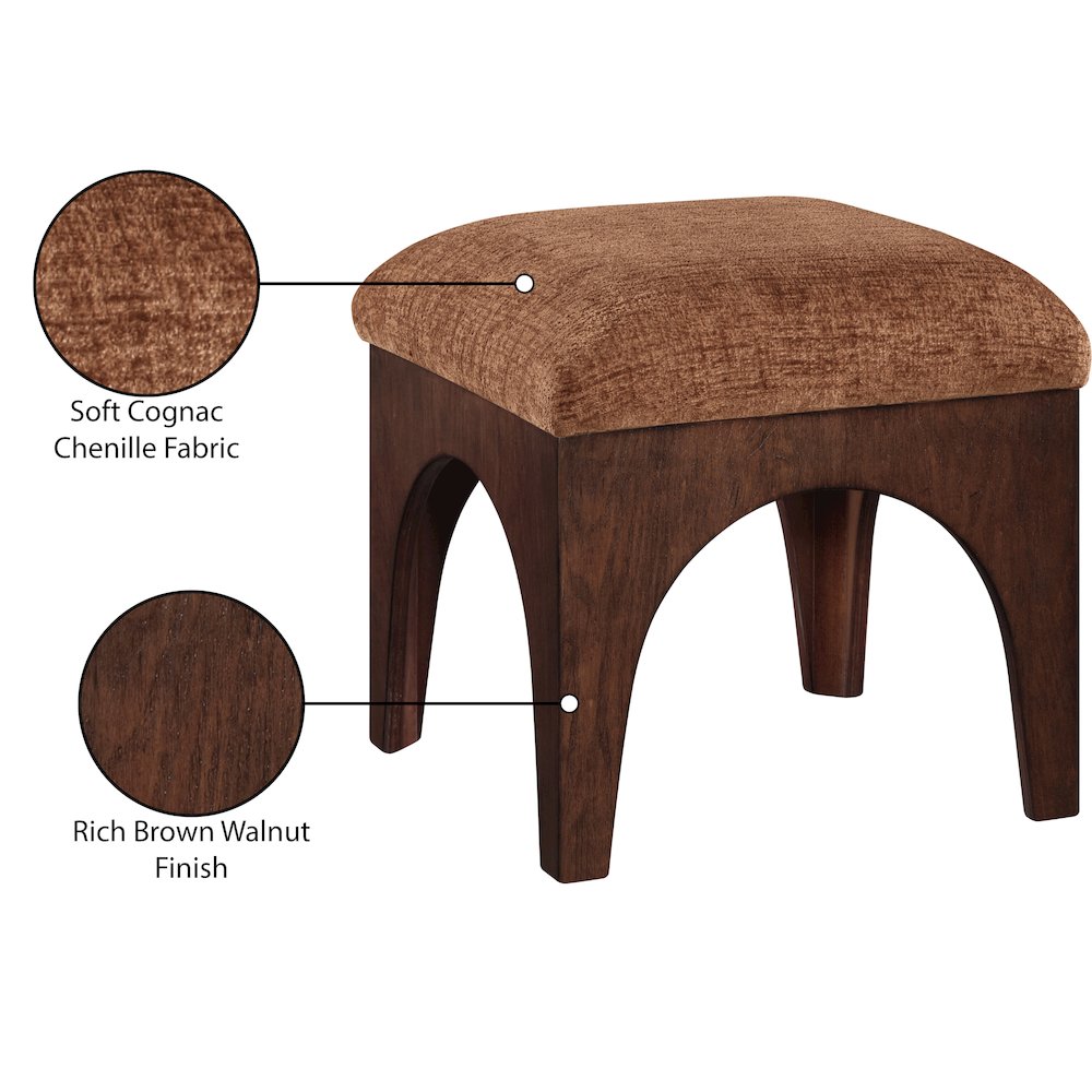 Lawson Cognac Chenille Fabric Upholstered Ottoman