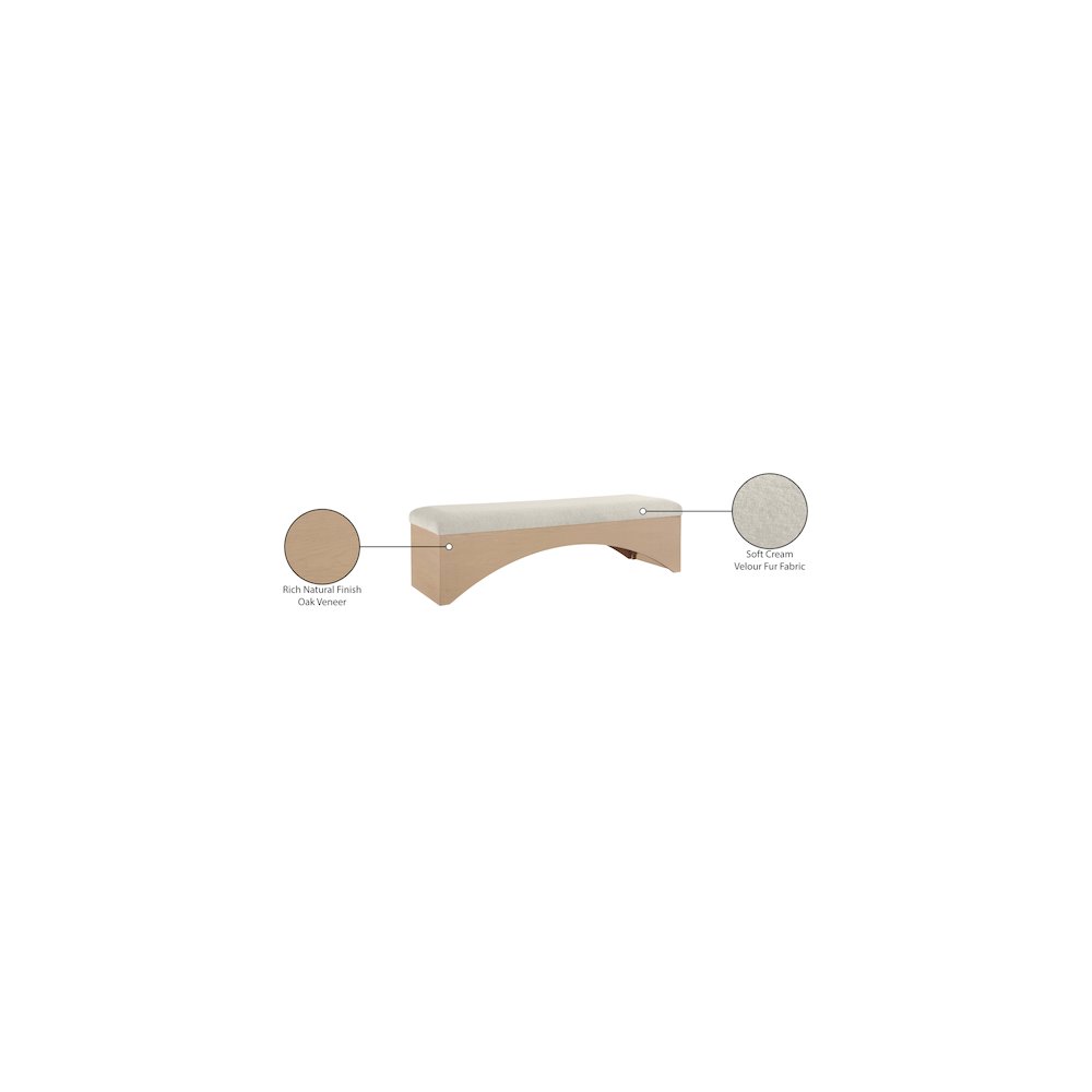 Lawson Cream Velour Fur Fabric Bench