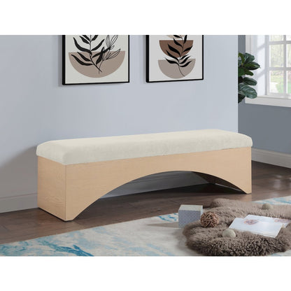 Lawson Cream Velour Fur Fabric Bench