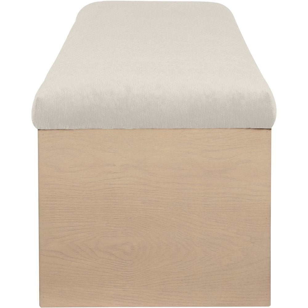 Lawson Cream Velour Fur Fabric Bench