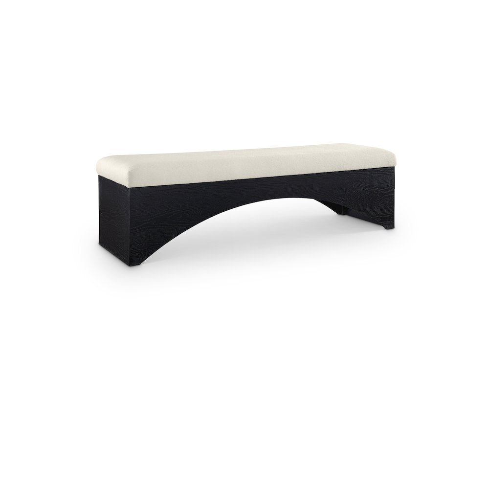 Lawson Cream Velour Fur Fabric Bench