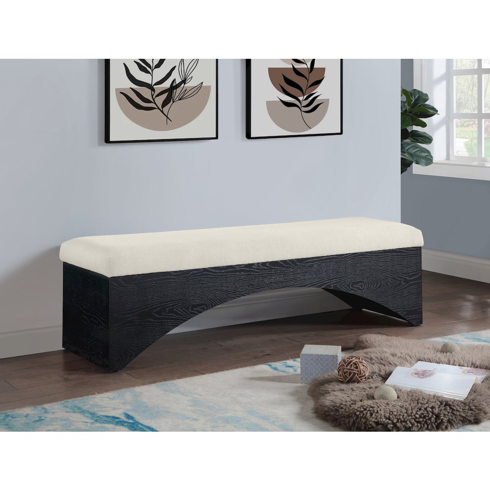 Lawson Cream Velour Fur Fabric Bench