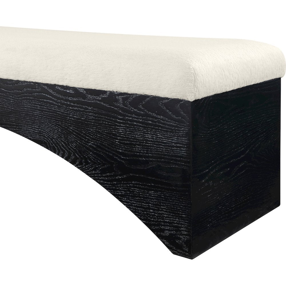 Lawson Cream Velour Fur Fabric Bench