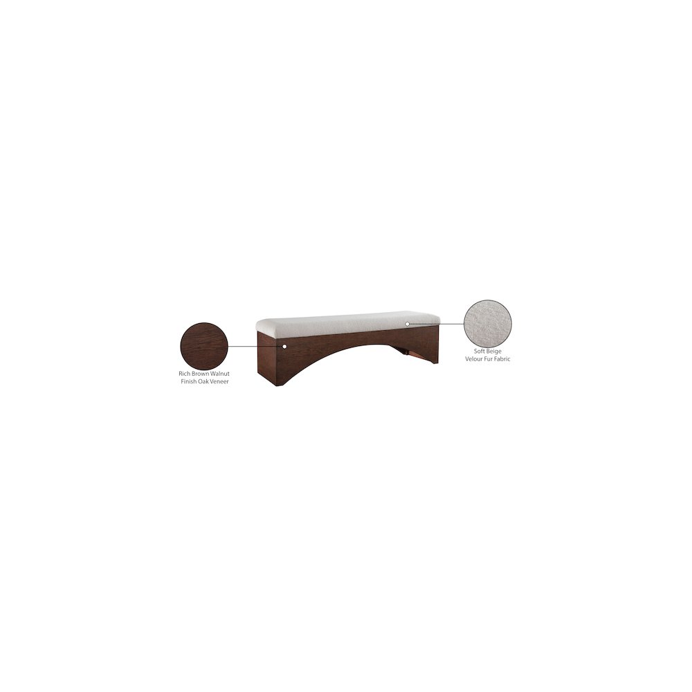 Lawson Beige Velour Fur Fabric Bench