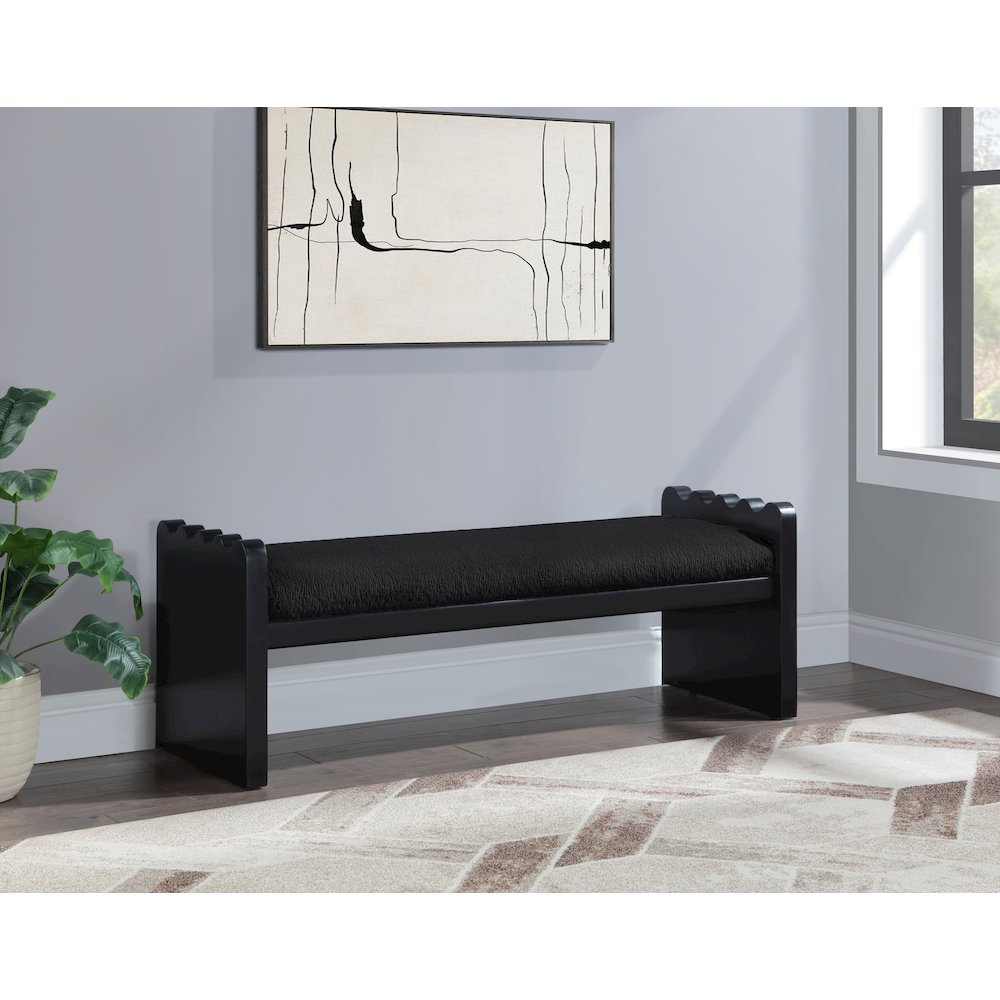 Sonia Black Velour Fur Fabric Bench