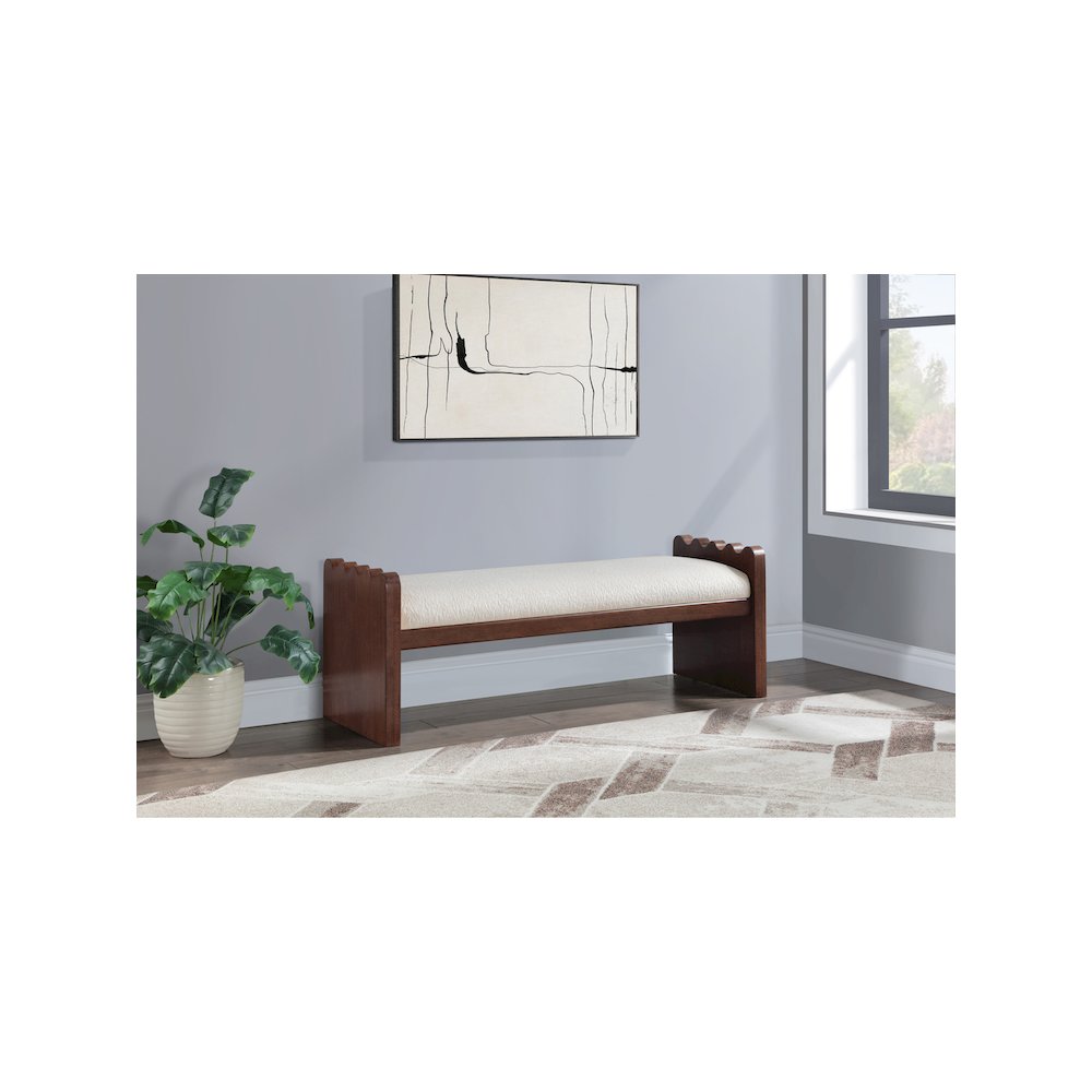 Sonia Cream Velour Fur Fabric Bench