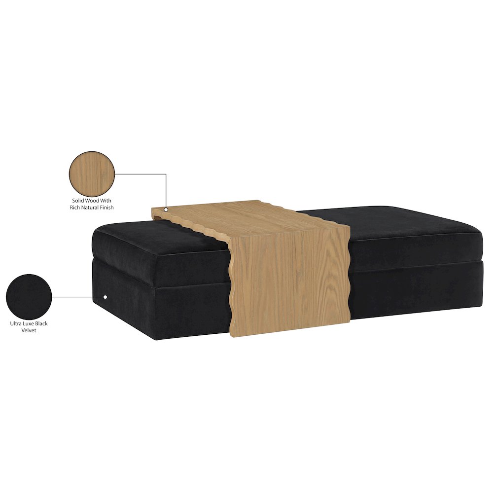 Woodra Black Velvet Upholstered Coffee Table/Ottoman