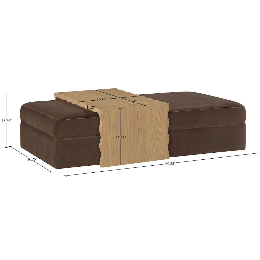 Woodra Brown Velvet Upholstered Coffee Table/Ottoman