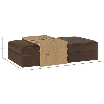 Woodra Brown Velvet Upholstered Coffee Table/Ottoman