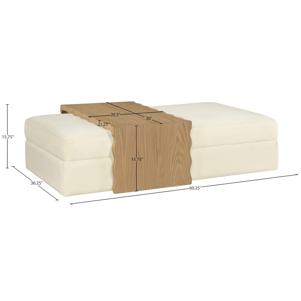 Woodra Cream Velvet Upholstered Coffee Table/Ottoman