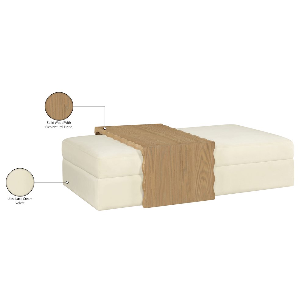 Woodra Cream Velvet Upholstered Coffee Table/Ottoman