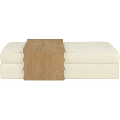 Woodra Cream Velvet Upholstered Coffee Table/Ottoman