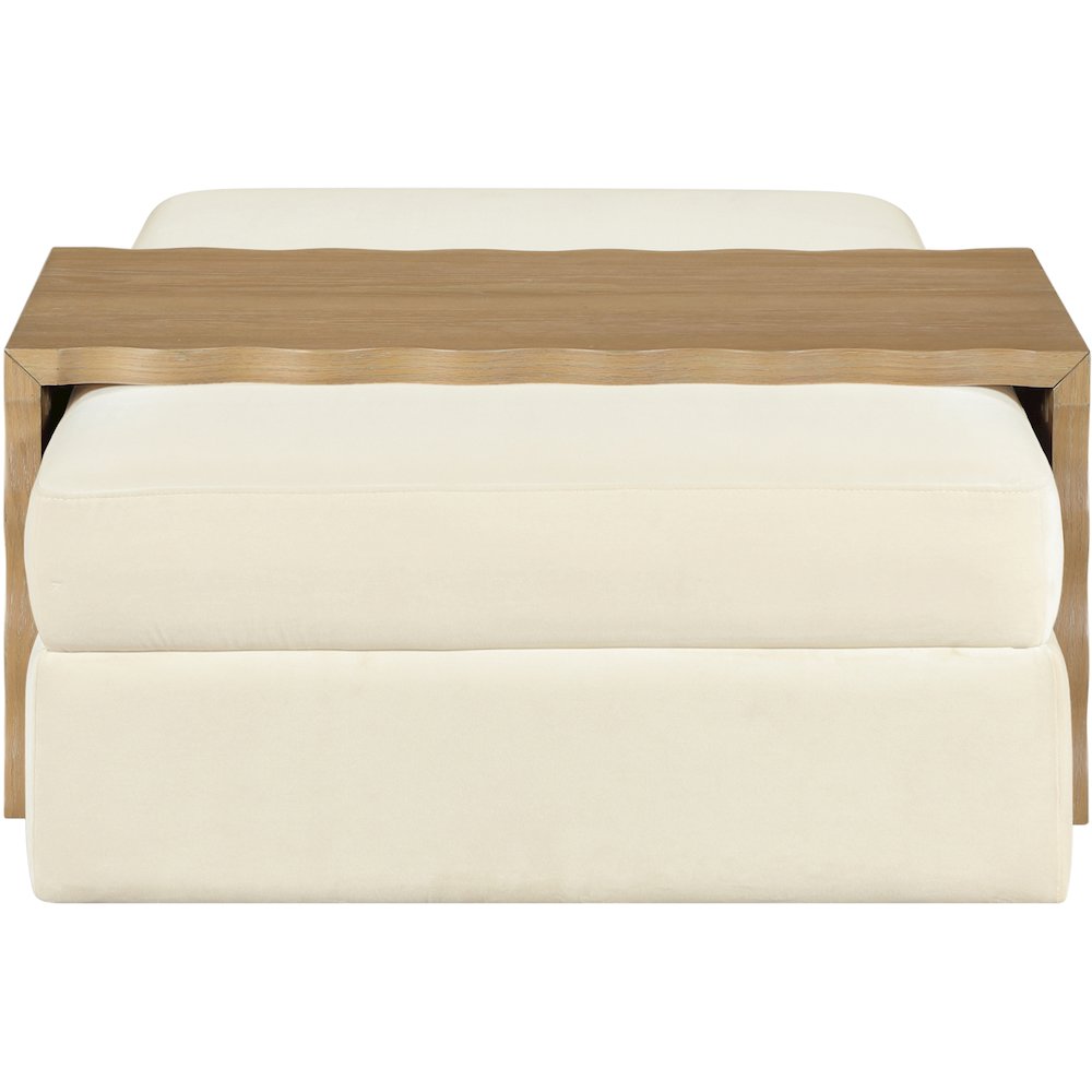 Woodra Cream Velvet Upholstered Coffee Table/Ottoman