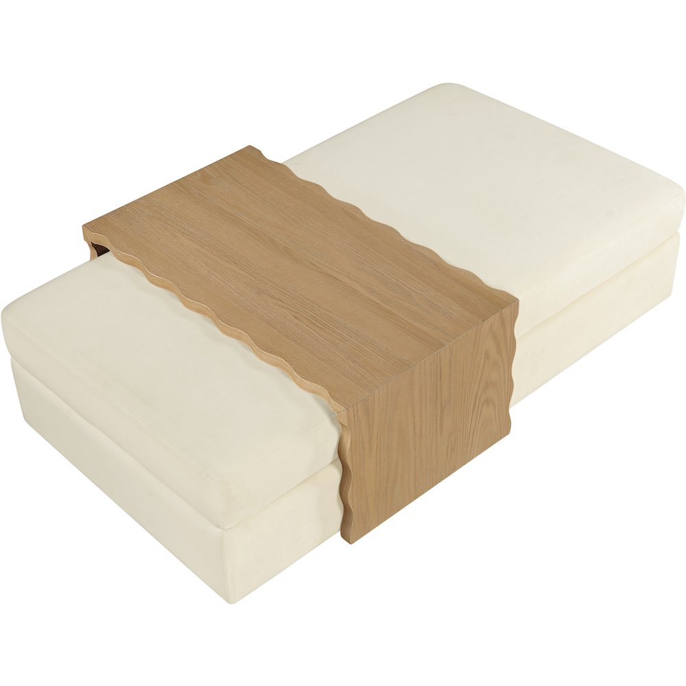 Woodra Cream Velvet Upholstered Coffee Table/Ottoman