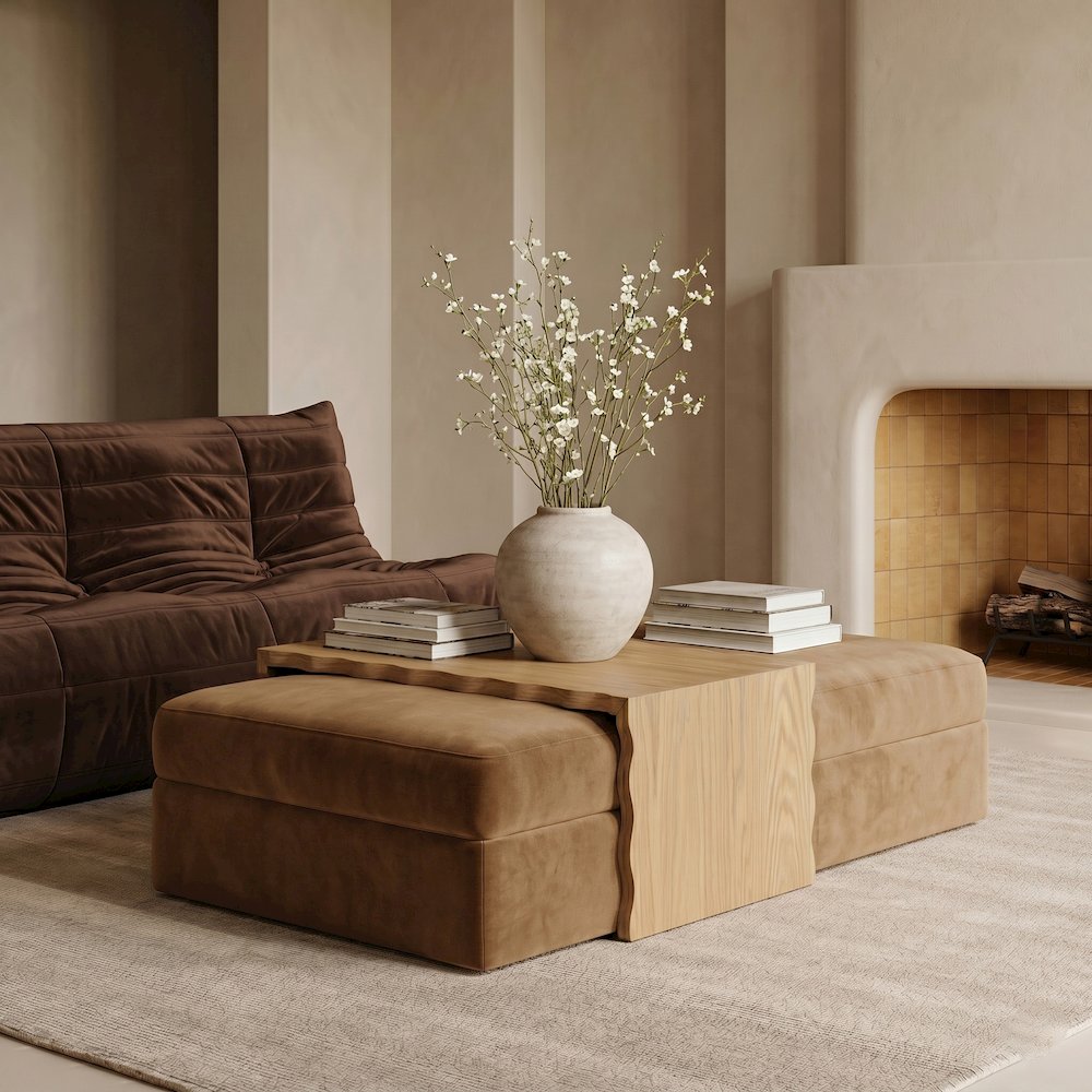 Woodra Saddle Velvet Upholstered Coffee Table/Ottoman