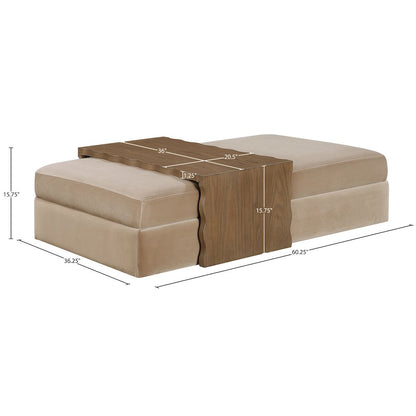 Woodra Beige Velvet Upholstered Coffee Table/Ottoman