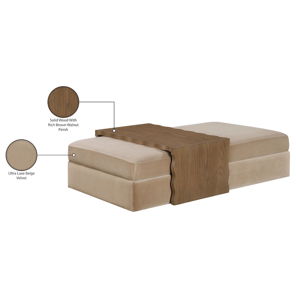 Woodra Beige Velvet Upholstered Coffee Table/Ottoman