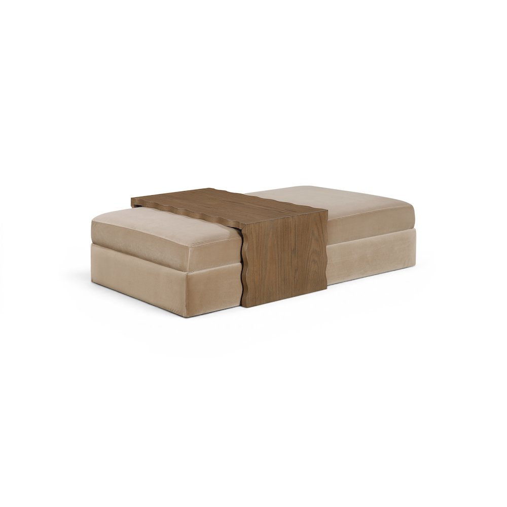 Woodra Beige Velvet Upholstered Coffee Table/Ottoman