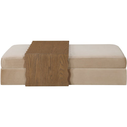 Woodra Beige Velvet Upholstered Coffee Table/Ottoman
