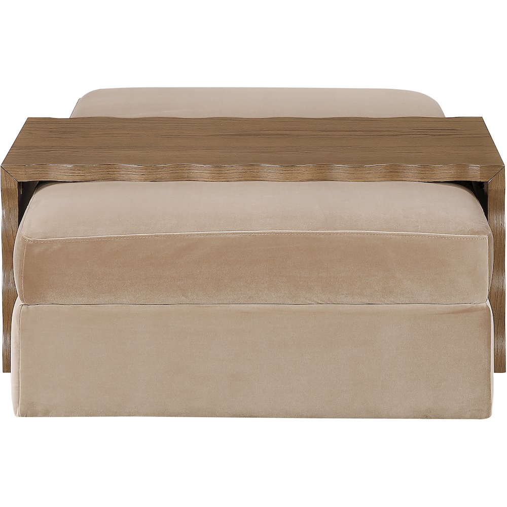 Woodra Beige Velvet Upholstered Coffee Table/Ottoman