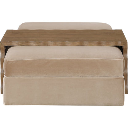 Woodra Beige Velvet Upholstered Coffee Table/Ottoman