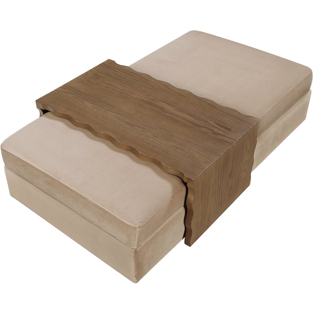 Woodra Beige Velvet Upholstered Coffee Table/Ottoman
