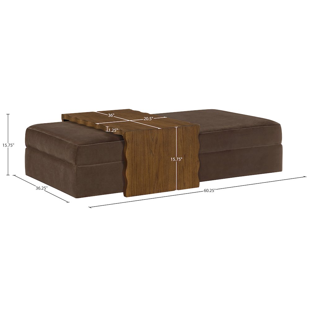 Woodra Brown Velvet Upholstered Coffee Table/Ottoman