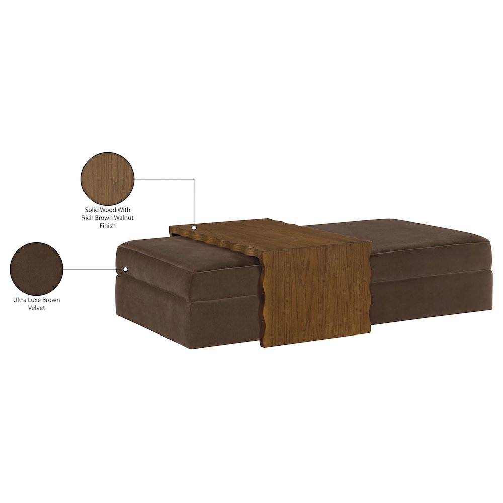 Woodra Brown Velvet Upholstered Coffee Table/Ottoman