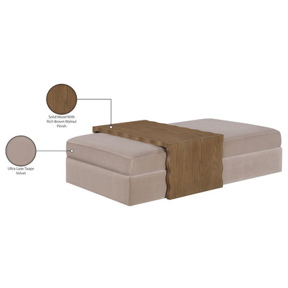 Woodra Taupe Velvet Upholstered Coffee Table/Ottoman