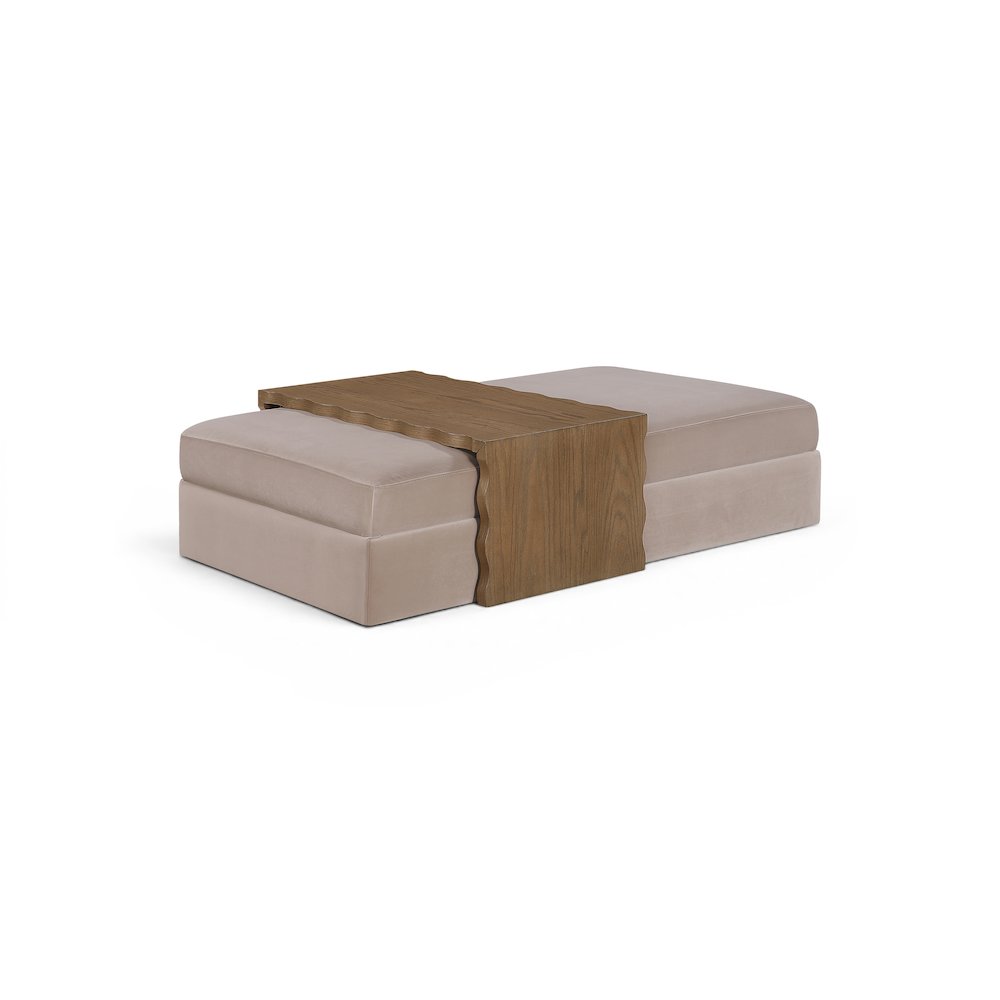Woodra Taupe Velvet Upholstered Coffee Table/Ottoman