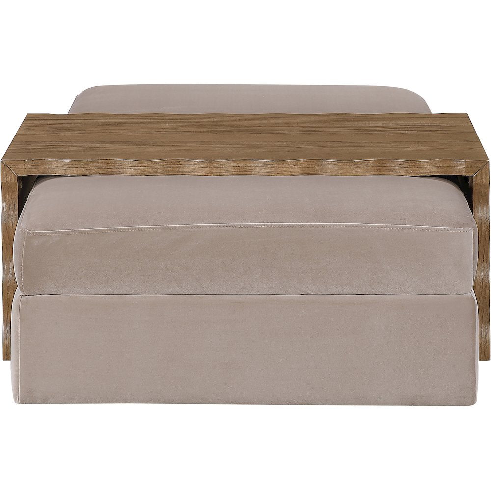 Woodra Taupe Velvet Upholstered Coffee Table/Ottoman