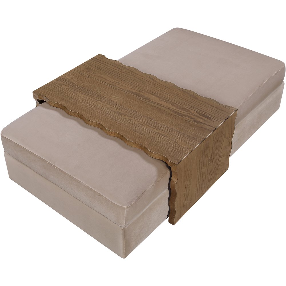 Woodra Taupe Velvet Upholstered Coffee Table/Ottoman