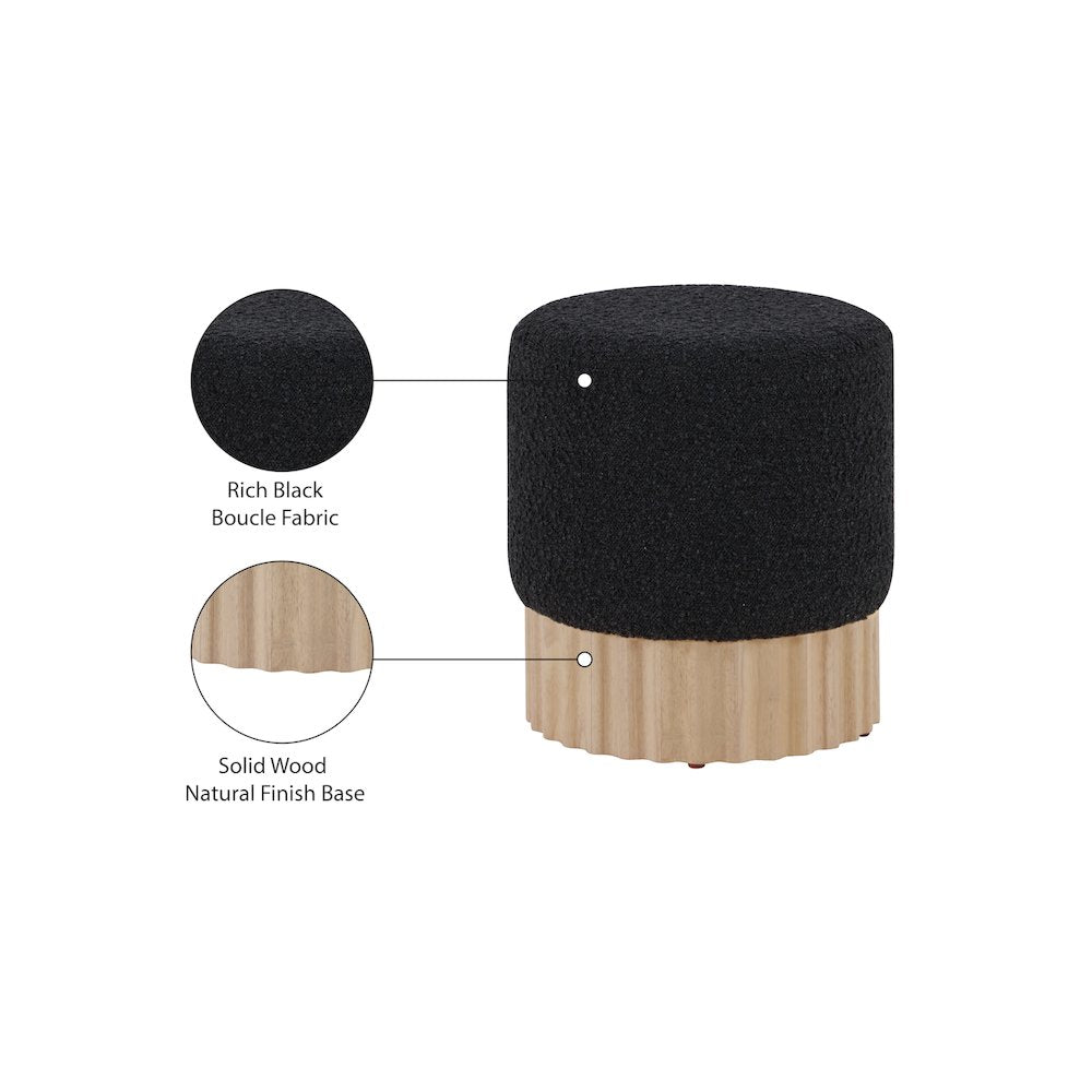 Veranda Black Boucle Fabric Ottoman/Stool