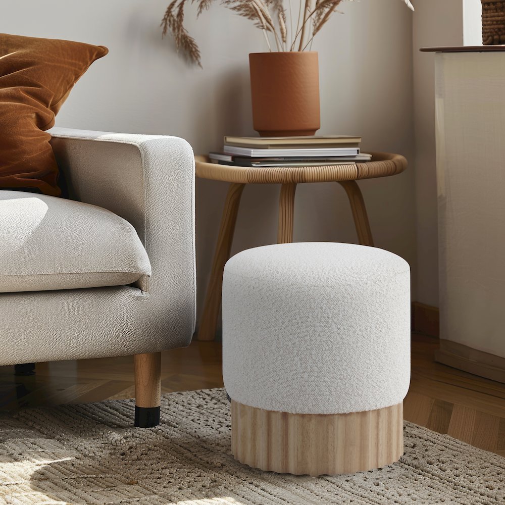 Veranda Cream Boucle Fabric Ottoman/Stool