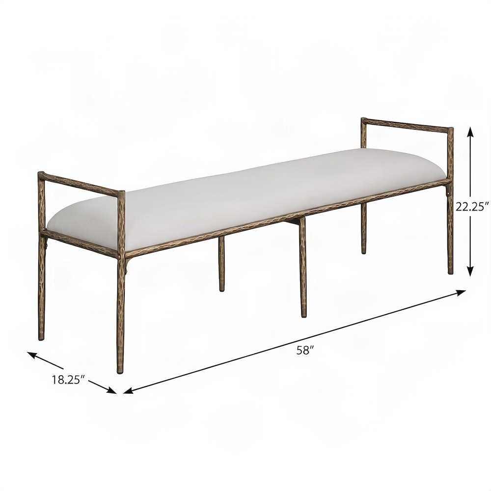 Starlight Canyon Home Upholstered Bench with Linen and Brass Arms, Beige
