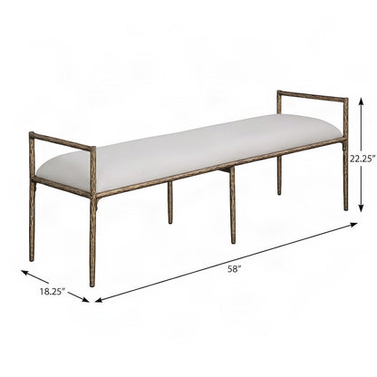Starlight Canyon Home Upholstered Bench with Linen and Brass Arms, Beige
