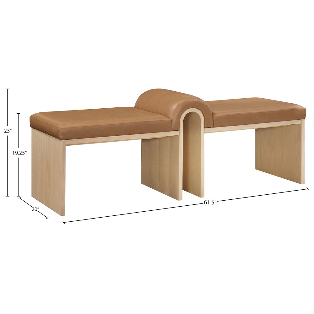 Delphine Cognac Vegan Leather Upholstered Bench