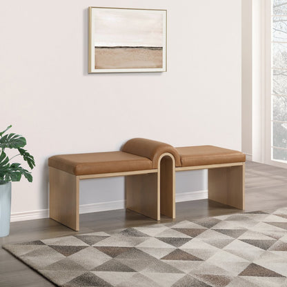 Delphine Cognac Vegan Leather Upholstered Bench