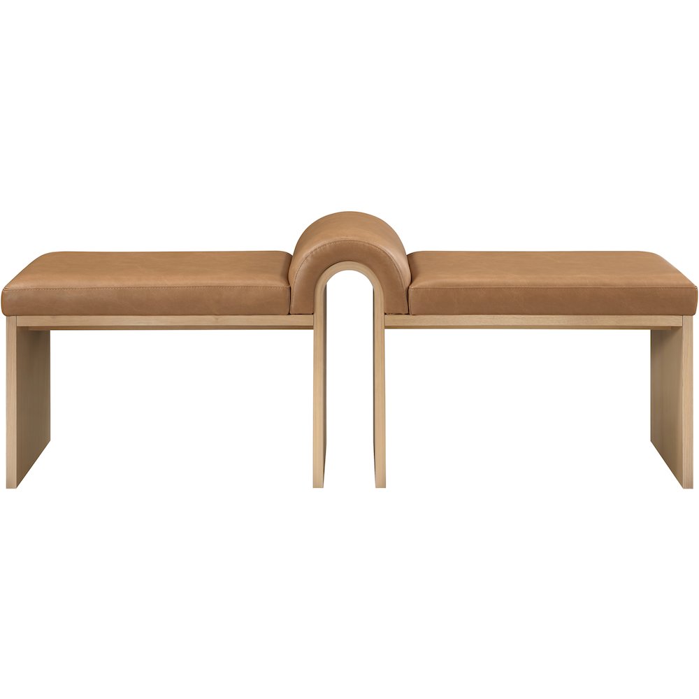 Delphine Cognac Vegan Leather Upholstered Bench