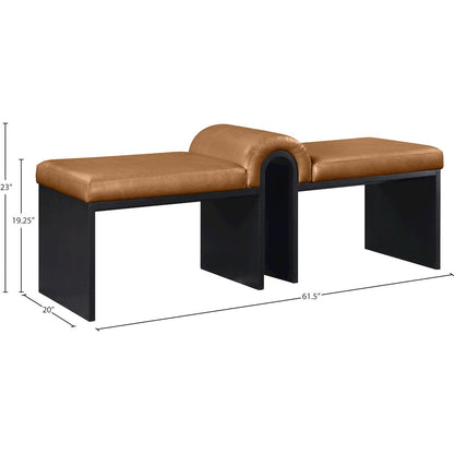 Delphine Cognac Vegan Leather Upholstered Bench