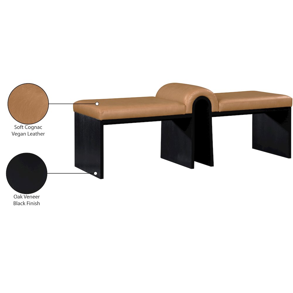 Delphine Cognac Vegan Leather Upholstered Bench