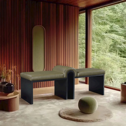 Delphine Olive Vegan Leather Upholstered Bench