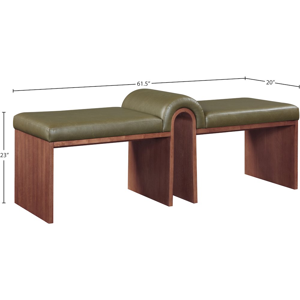 Delphine Olive Vegan Leather Upholstered Bench