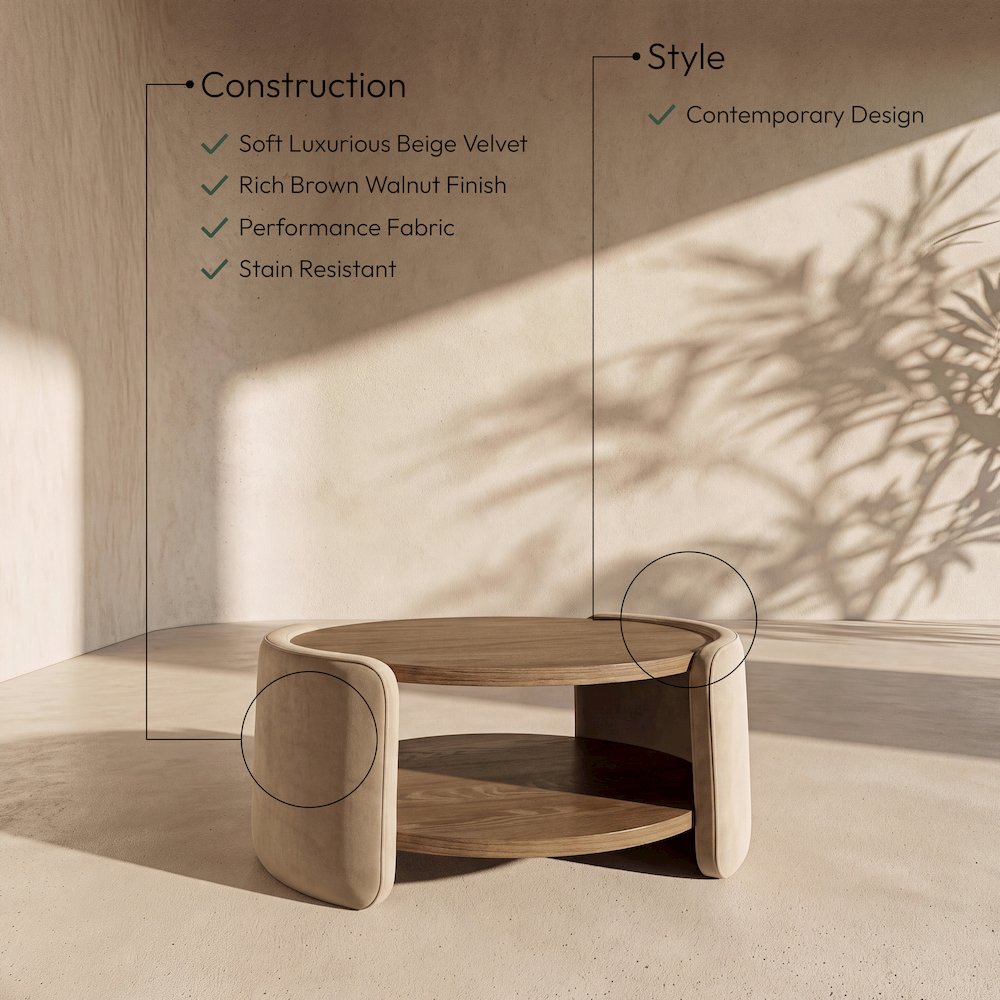 Wren Beige Velvet And Oak Veneer Coffee Table