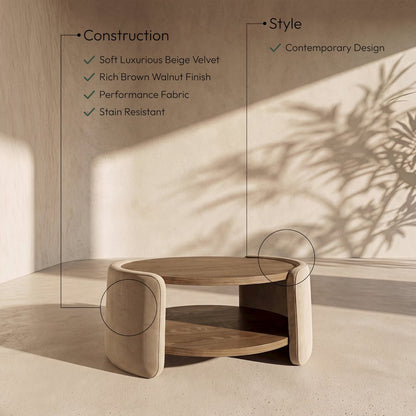 Wren Beige Velvet And Oak Veneer Coffee Table