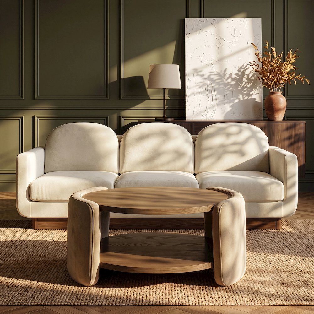 Wren Beige Velvet And Oak Veneer Coffee Table