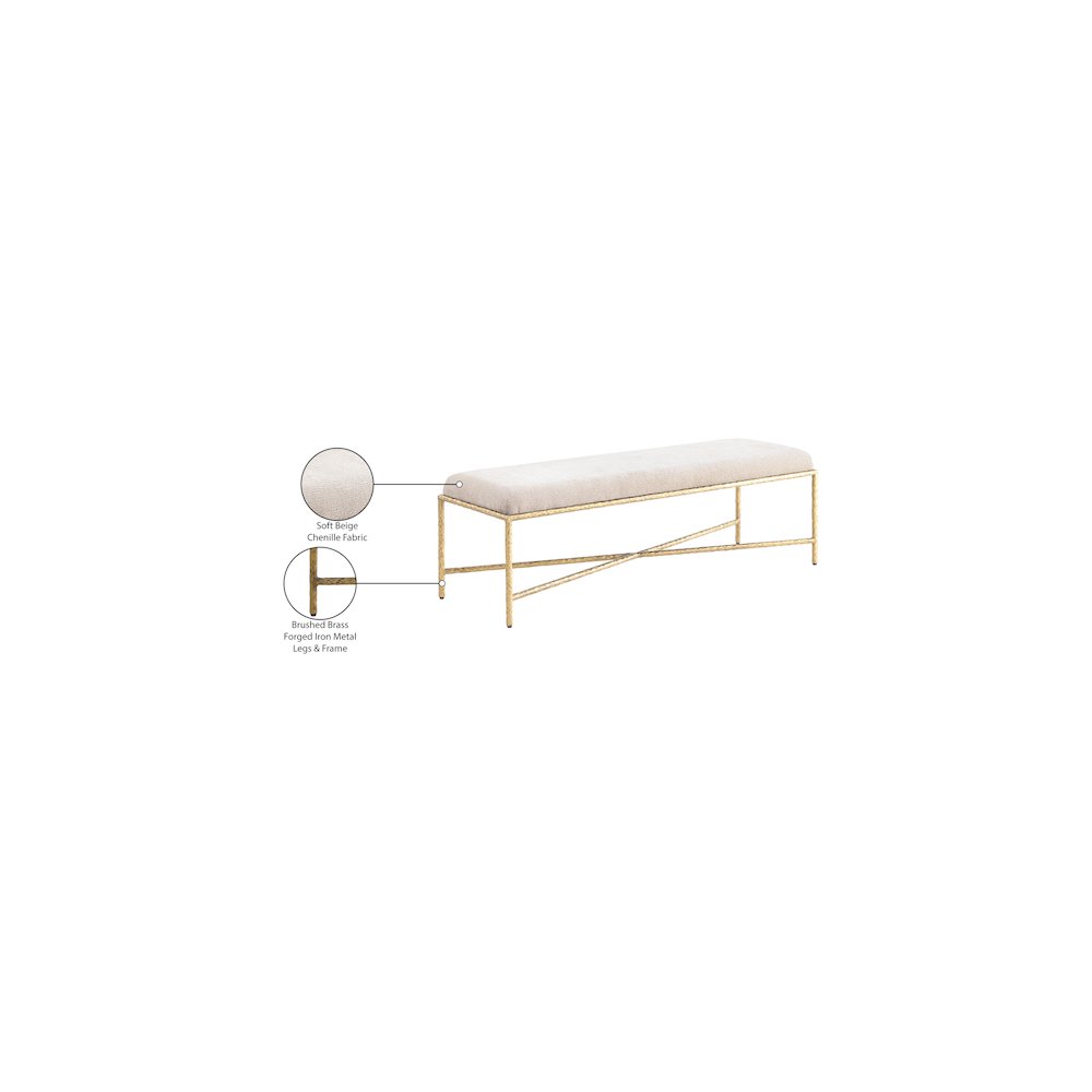 Valley Beige Chenille Fabric Bench