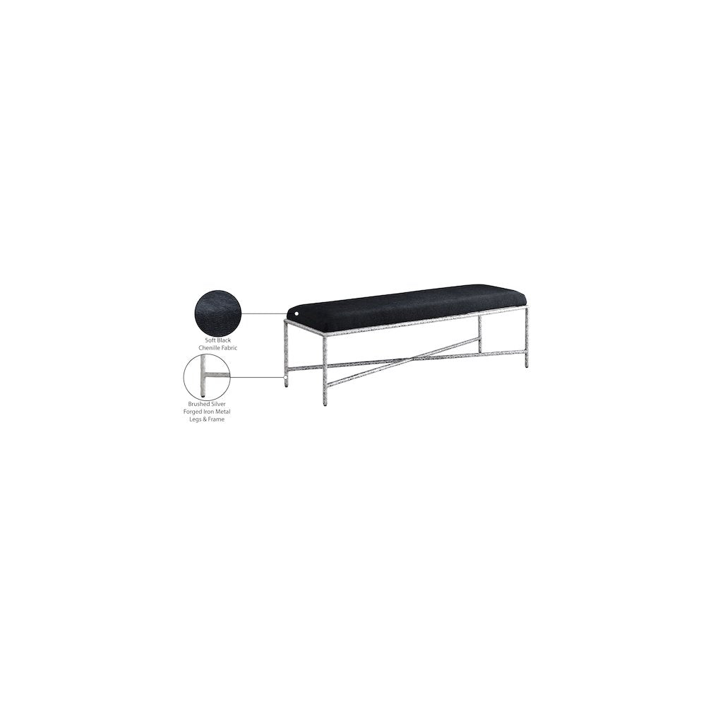 Valley Black Chenille Fabric Bench