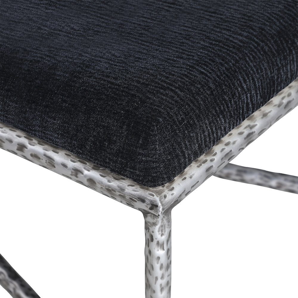Valley Black Chenille Fabric Bench